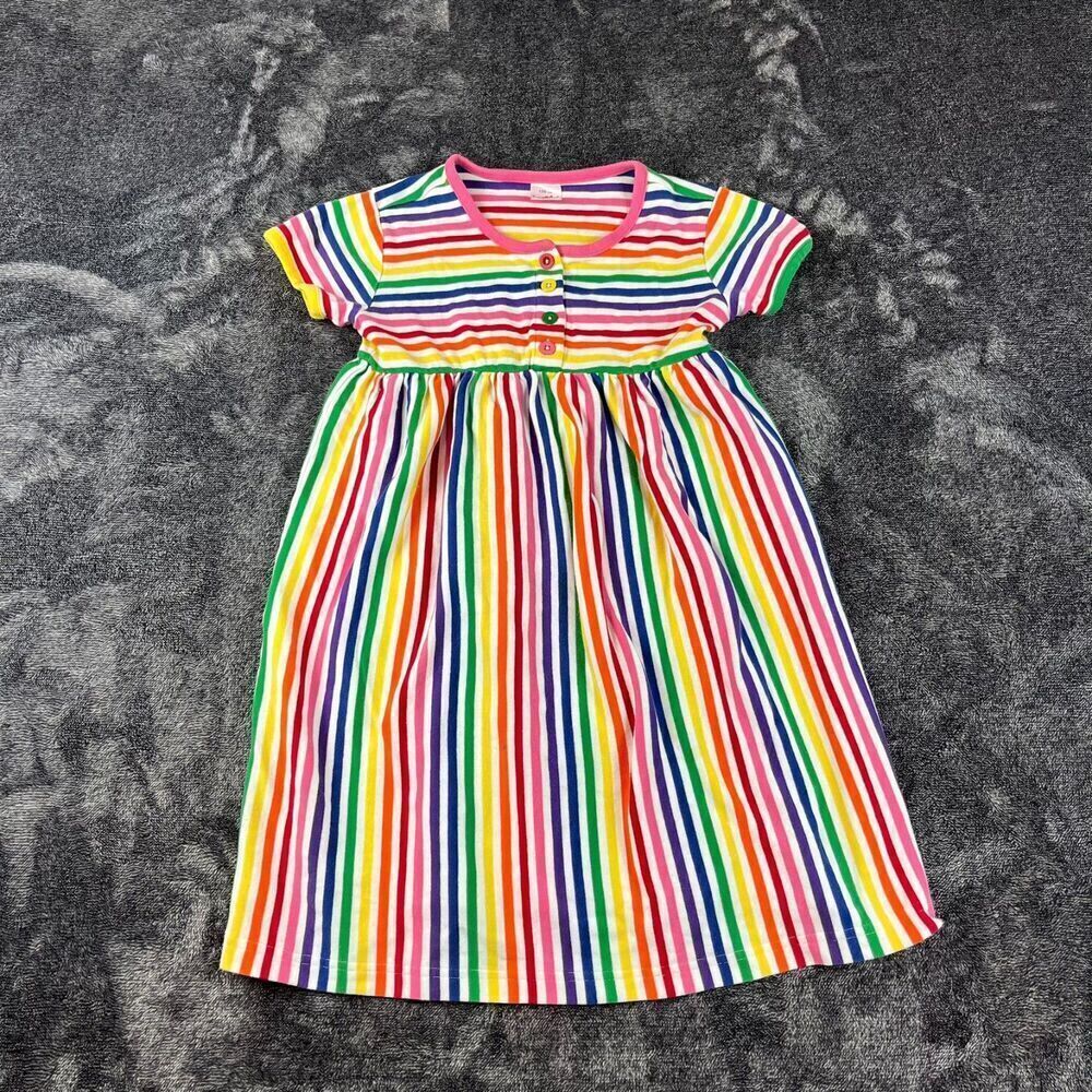 SOLD Hanna Andersson Rainbow Striped Short Sleeve Dress Girls 130 (8) Cotton